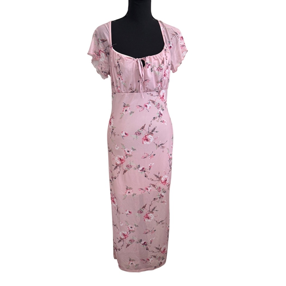 Caution to the Wind Womens Pink Floral Fairy Milkmaid Maxi Dress M Cottagecore
